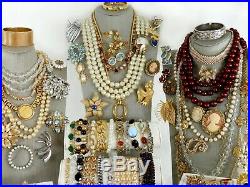 104 Huge Vintage Costume Jewelry Lot Brooch Rhinestone Estate Signed High LBS