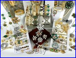 151 Huge Vintage Costume Jewelry Lot Brooch Rhinestone Estate Signed High LBS