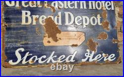 1900's Old Antique Vintage Great Eastern Hotel Bread Porcelain Enamel Sign Board