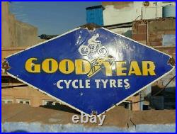 1920's Old Vintage Rare Double Sided Goodyear Tyres Porcelain Enamel Sign Board