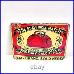 1920s Vintage Bag Brand Esavi India Match Factory Advertising Enamel Sign EB581