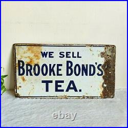 1920s Vintage Brooke Bond's Tea Blue White Enamel Dual side Sign Board Rare