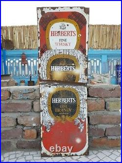 1920s Vintage Rare Herberts Fine Whisky Brandy Advertising Enamel Sign England
