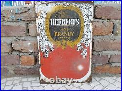 1920s Vintage Rare Herberts Fine Whisky Brandy Advertising Enamel Sign England
