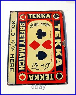 1920s Vintage Wimco Tekka Safety Match Advertising Enamel Sign Board Rare EB205