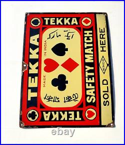1920s Vintage Wimco Tekka Safety Match Advertising Enamel Sign Board Rare EB205
