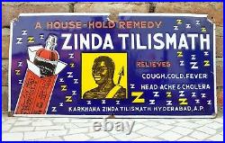 1920s Vintage Zinda Tilismath Negro Man With Spear Household Remedy Enamel Sign