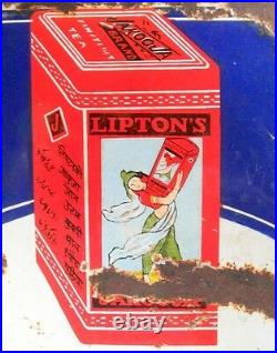 1930'S Vintage Old Rare Collectible LIPTON TEA Ad Porcelain Enamel Sign Board