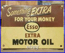 1930's Old Antique Vintage Rare ESSO Motor Oil Ad. Porcelain Enamel Sign Board