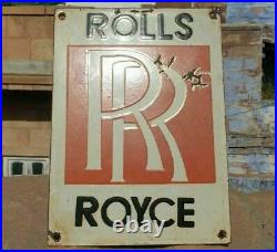 1930's Old Vintage Rare Rolls Royce Adv. Embossed Porcelain Enamel Sign Board