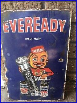1930s Enamel Eveready Batteries Sign. Rare Vintage Sign