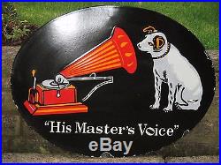 1930s Original Vintage ENAMEL His Master's Voice RCA Victor SIGN Nipper Dog