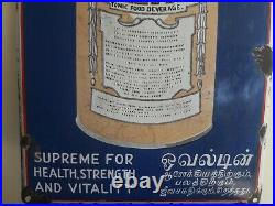 1930s Ovaltine Tonic Food-Beverage Tin Porcelain Enamel Sign Board Vintage Antiq