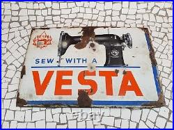1930s Vintage Sew With A Vesta Machine Lo Dietrich Old Enamel Sign Board EB62