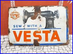 1930s Vintage Sew With A Vesta Machine Lo Dietrich Old Enamel Sign Board EB62