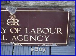 1936 RARE Vintage ENAMEL EDWARD VIII MINISTRY OF LABOUR LOCAL AGENCY SIGN