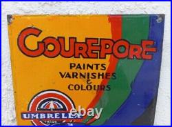 1940's Vintage Old Umbrella Mark Gourepore Paints Ad Porcelain Enamel Sign Board