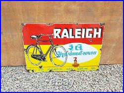 1940s Vintage Original Old Rare Raleigh Bicycle Nottingham England Enamel Sign