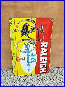 1940s Vintage Original Old Rare Raleigh Bicycle Nottingham England Enamel Sign