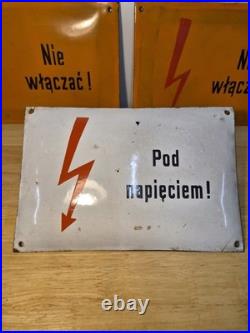 1960s/70s Original Vintage Polish Enamel Warning Signs x3 Industrial Porcelain