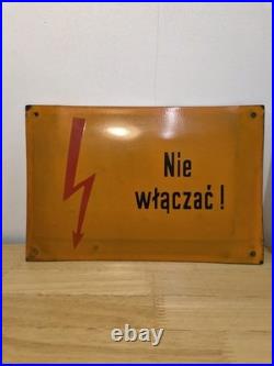 1960s/70s Original Vintage Polish Enamel Warning Signs x3 Industrial Porcelain