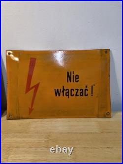 1960s/70s Original Vintage Polish Enamel Warning Signs x3 Industrial Porcelain