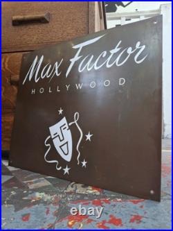1960s Brass & Enamelled Max Factor Cosmetics Advertising Sign. Vintage/Retro
