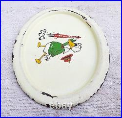 1971 Vintage Donald Duck Holding Rocket Sur Porcelain Enamel Sign Tray IE6