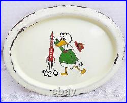 1971's Vintage Donald Duck Holding Rocket Sur Enamel Porcelain Enamel Sign Tray