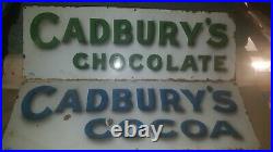 2 Vintage 1930 Cadbury Signs, Made at Bournville patent, Enamel Genuine Real