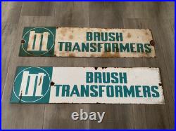 2 x Vintage Industrial Enamel Signs bt BRUSH TRANSFORMERS