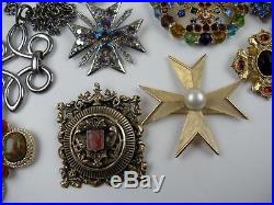 35 Pc. Lot Vintage Maltese Cross Heraldic Jewelry Lot Signed Weiss, KJL, Florenza