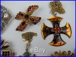 35 Pc. Lot Vintage Maltese Cross Heraldic Jewelry Lot Signed Weiss, KJL, Florenza