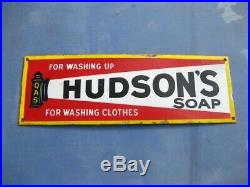 38278 Old Antique Vintage Enamel Sign Shop Advert Hudson's Soap Box Packet