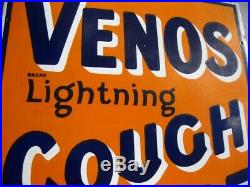 38285 Old Antique Vintage Enamel Sign Shop Advert Veno's Cough Cure Railway