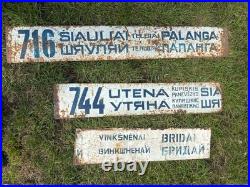3 X Rare Vintage Double Sided enamelled metal street transport signs From USSR