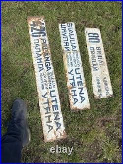 3 X Rare Vintage Double Sided enamelled metal street transport signs From USSR