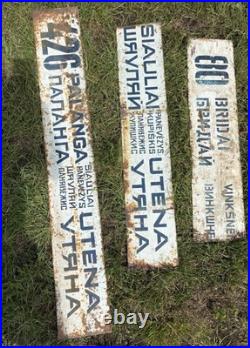 3 X Rare Vintage Double Sided enamelled metal street transport signs From USSR