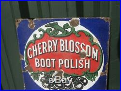 41525 Old Vintage Antique Enamel Sign Shop Advert Cherry Blossom Boot Polish Tin