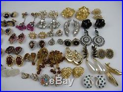 43 Pairs of Vintage Rhinestone Enamel Gold Plated Earrings Signed Haskell, Coro