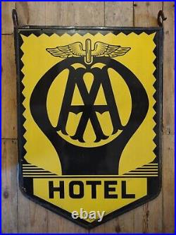 AA HOTEL ENAMEL SIGN Garage Vintage Automobilia Genuine Cool DOUBLE SIDED AA HOTEL ENAMEL SIGN Garage Vintage Automobilia Genuine Cool DOUBLE SIDED
