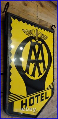 AA HOTEL ENAMEL SIGN Garage Vintage Automobilia Genuine Cool DOUBLE SIDED AA HOTEL ENAMEL SIGN Garage Vintage Automobilia Genuine Cool DOUBLE SIDED