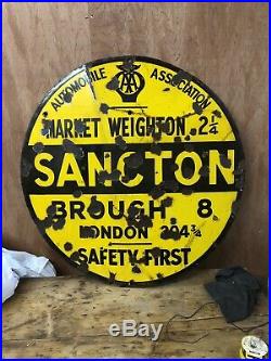 AA Sancton road enamel sign advertising street mancave garage metal vintage