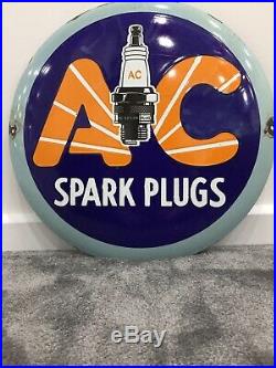 AC Spark Plugs Enamel Sign Not Champion Vintage Classic Car Garage Old Rare Oil