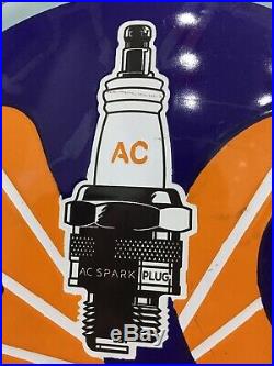 AC Spark Plugs Enamel Sign Not Champion Vintage Classic Car Garage Old Rare Oil