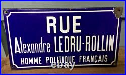 ANTIQUE VINTAGE FRENCH BLUE ENAMEL ROAD SIGN PLAQUE HOMME POLITIQUE 45cm L x 25H