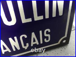 ANTIQUE VINTAGE FRENCH BLUE ENAMEL ROAD SIGN PLAQUE HOMME POLITIQUE 45cm L x 25H