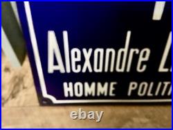 ANTIQUE VINTAGE FRENCH BLUE ENAMEL ROAD SIGN PLAQUE HOMME POLITIQUE 45cm L x 25H