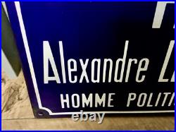 ANTIQUE VINTAGE FRENCH BLUE ENAMEL ROAD SIGN PLAQUE HOMME POLITIQUE 45cm L x 25H