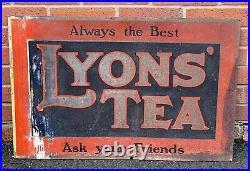 A Large Rare Original Vintage Lyons Tea Tin not Enamel Advertising Sign